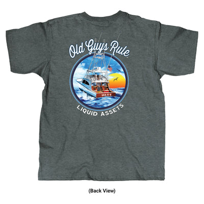 Old Guys Rule - Liquid Assets - Dark Heather T-Shirt - Back View