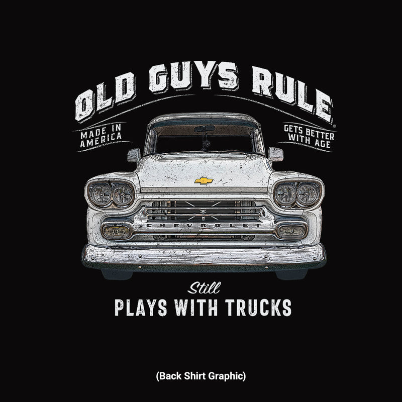 Old Guys Rule - Plays With Trucks - Black T-Shirt - Main View