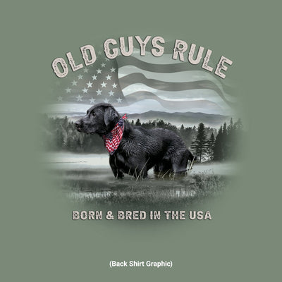 Old Guys Rule - Born & Bred - Heather Military Green T-Shirt - Back Graphic