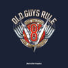 Old Guys Rule - V-8 High Mileage - Navy T-Shirt - Back Graphic