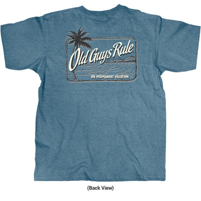 Old Guys Rule - On Permanent Vacation - Heather Indigo T-Shirt - Back