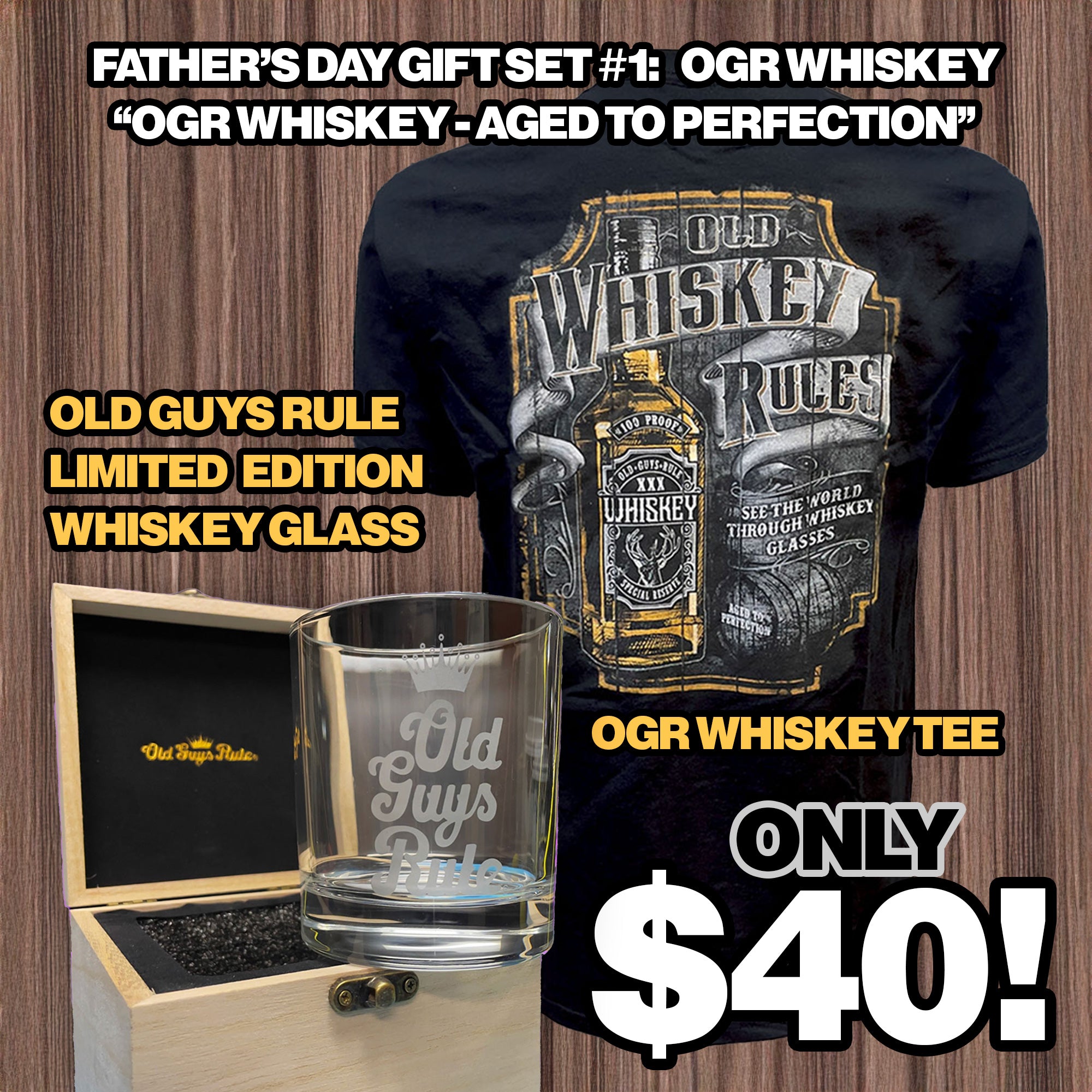 Father's Day Gift Set 1 - Whiskey Glass + Whiskey Tee