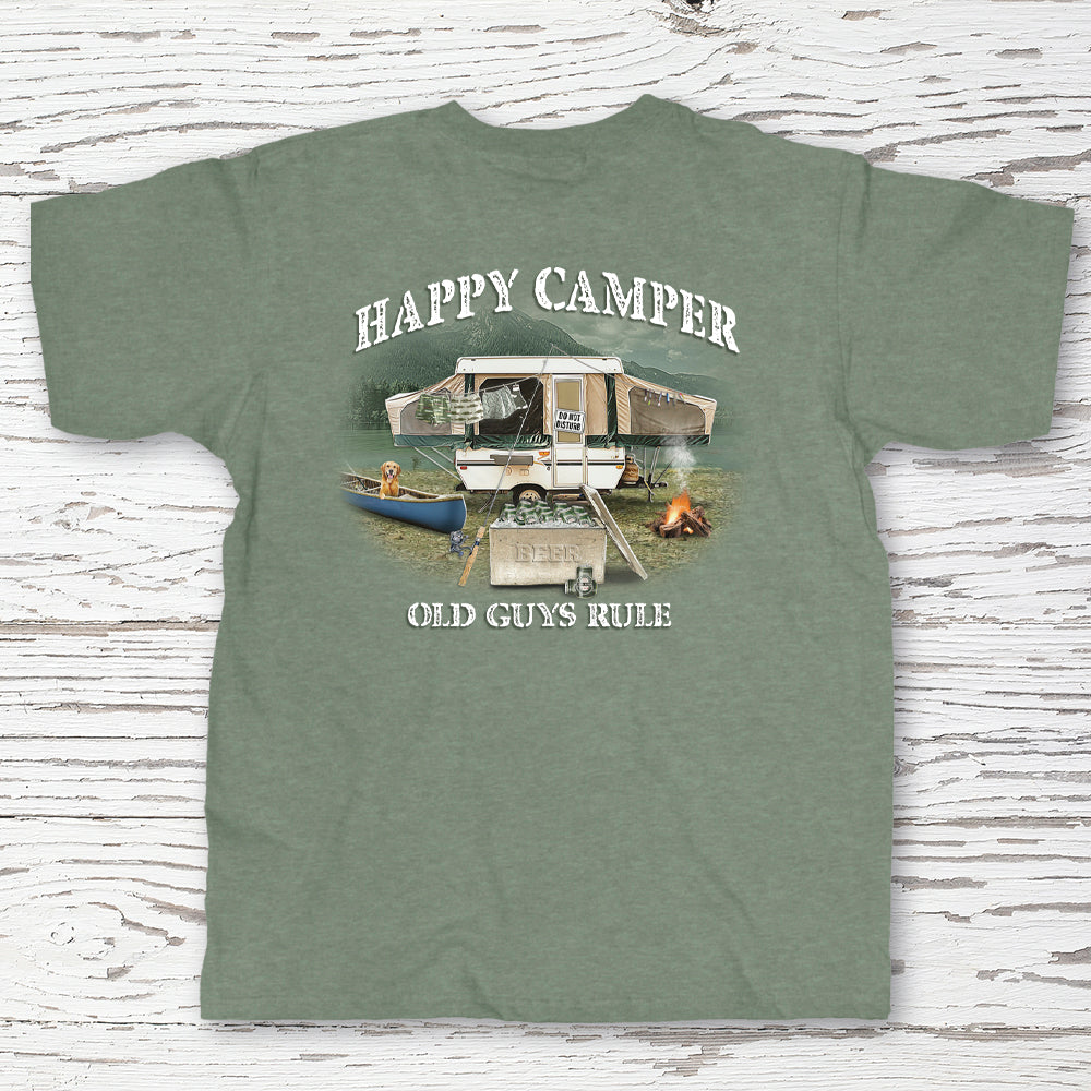 camper online shop Men's Old Guys Rule Happy Camper T-Shirt Large Heather Military Green