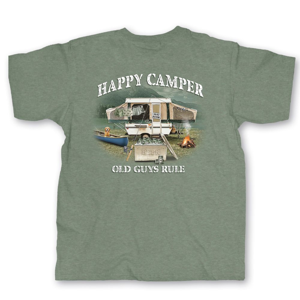 camper t shirts Men's Old Guys Rule Happy T-Shirt Large Heather Military Green hygienische Ausgabe von Lebensmitteln AXIS XL2 Pedal Doble Größe:16 cm / M crew neck t