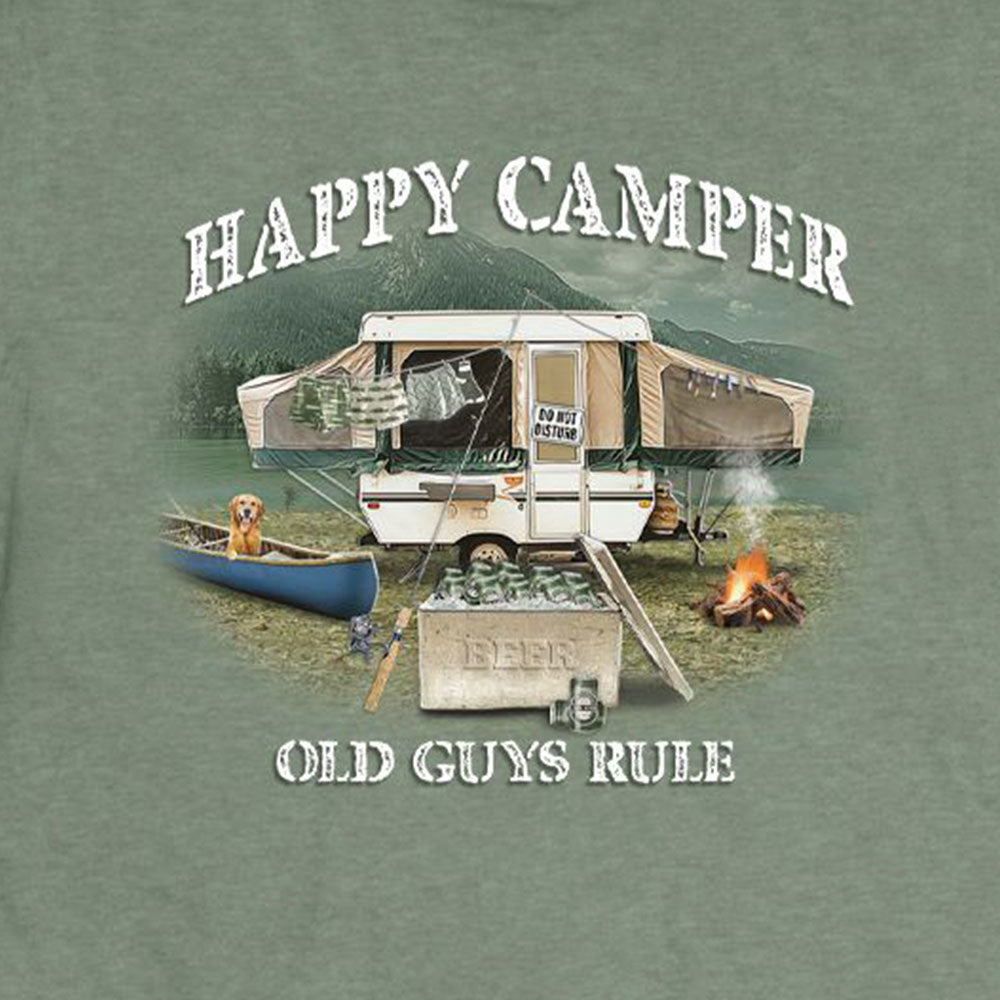 Men's Old Guys Rule Happy Camper T-Shirt Large Heather Military Green