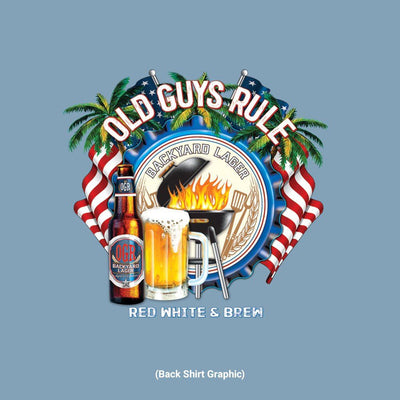 Old Guys Rule - Red White & Brew - Stone Blue T-Shirt - Back Graphic