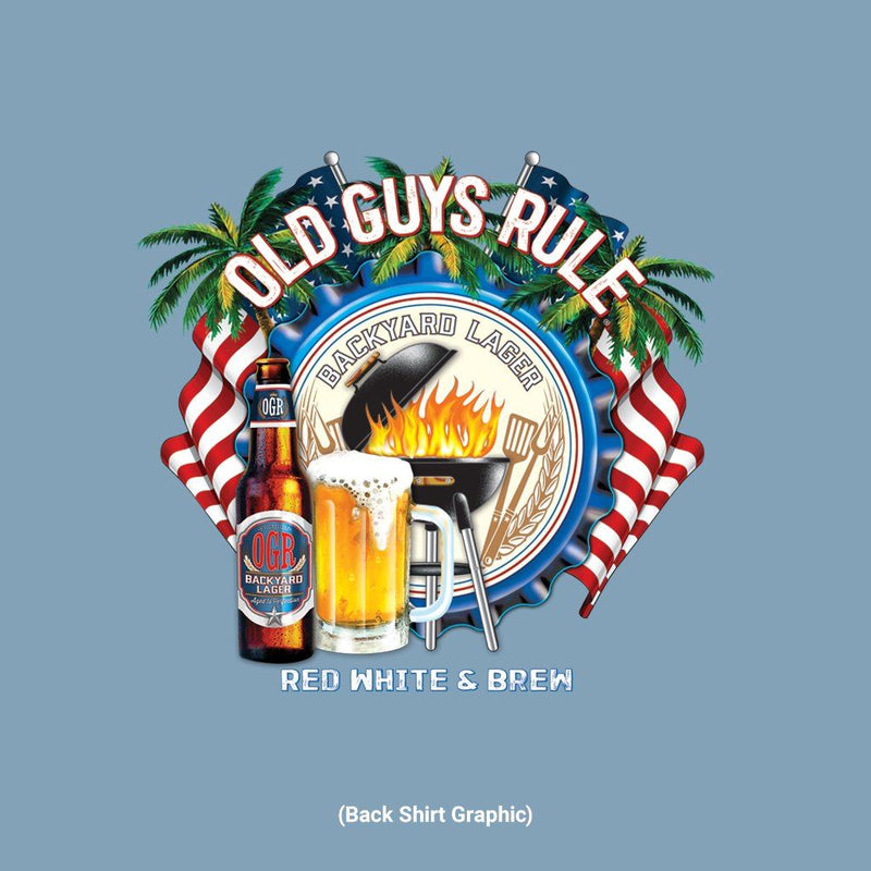 Old Guys Rule - Red White & Brew - Stone Blue T-Shirt - Main View