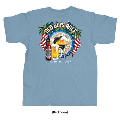 Old Guys Rule - Red White & Brew - Stone Blue T-Shirt - Back View