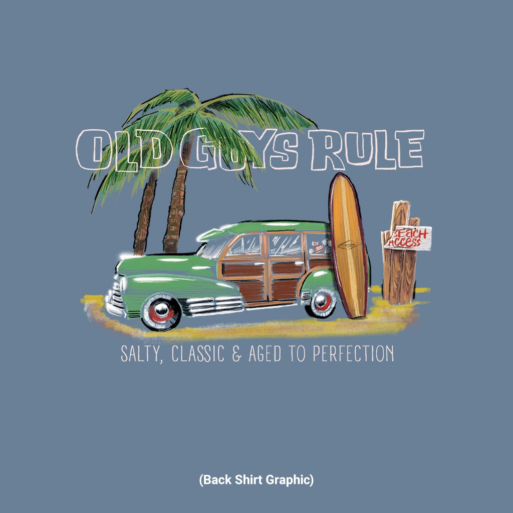 Old Guys Rule - Beach Cruiser - Indigo Blue T-Shirt - Back Graphic