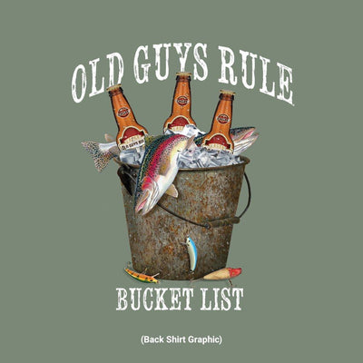 Old Guys Rule - Fresh Bucket List - Heather Green T-Shirt - Back Graphic