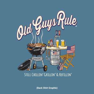 Old Guys Rule - Still Grillin - Heather Indigo T-Shirt - Back Graphic